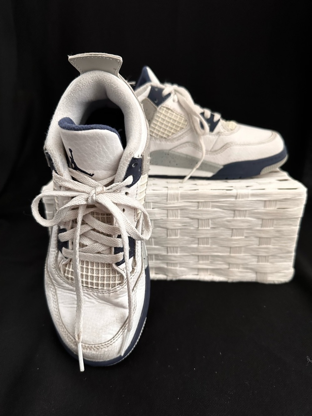 Air Jordan Kids Sz. 1 White and Navy Basketball Sneakers